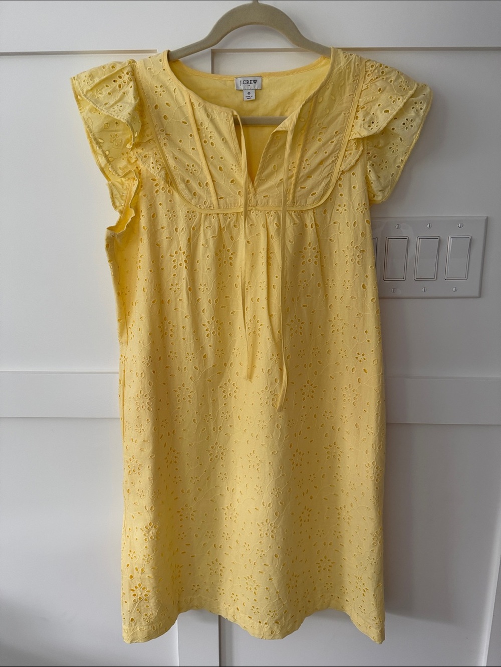 J. Crew Yellow Eyelet Flutter Sleeve Dress